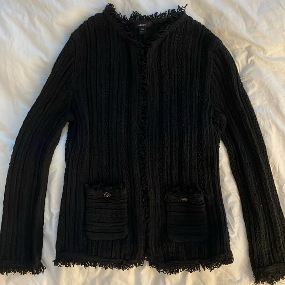 J. Crew frayed cable knit cardigan.